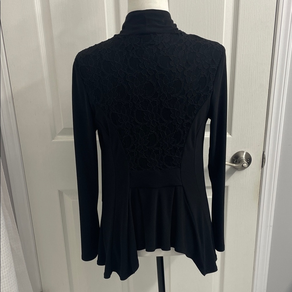 Joseph Ribkoff Elegant Fitted Black Cover Up Jacket Long Sleeves Lace Back Sz 10 - Picture 4 of 12